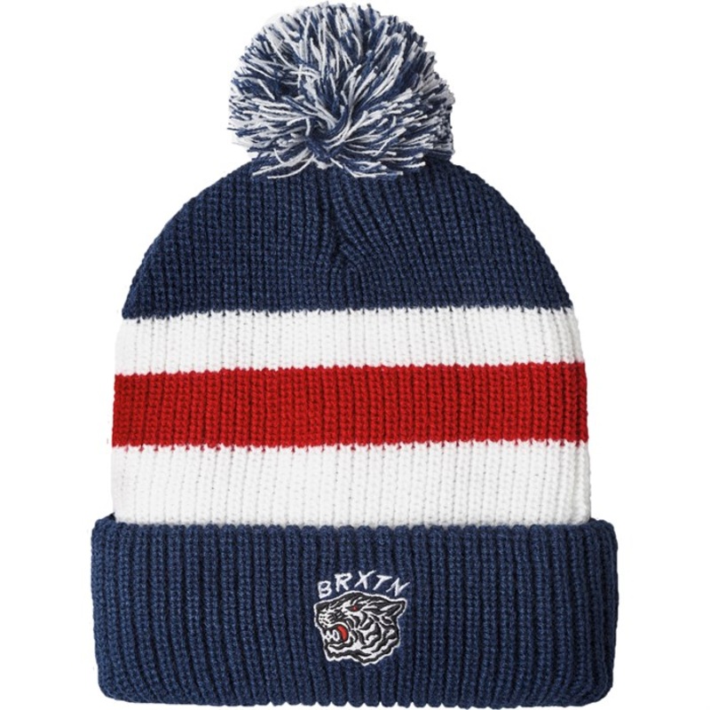 Brixton Kit Pom Beanie|Black/Off White/Bright Gold|Washed Navy/White/Red