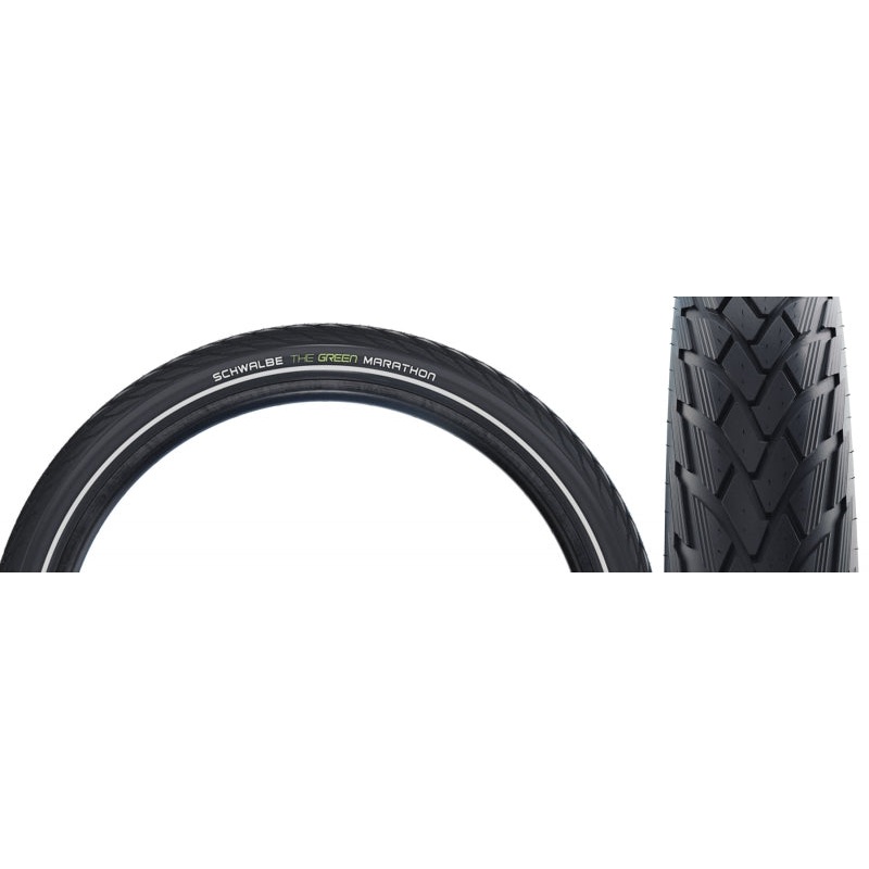 Green Marathon Tire – 26 x 2.00 Clincher Wire BLK/Reflective Performance Line GreenGuard TwinSkin Addix