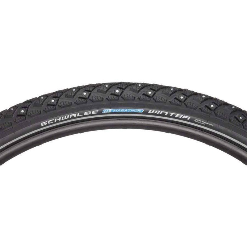 Marathon Winter Bike Tire: 29 x 2.00, Performance Line, Winter Compound, RaceGuard, 208 Steel Studs, Black/Reflect