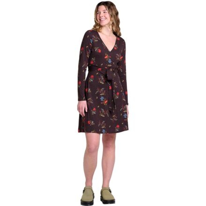 Cue Wrap Dress – Women&apos;s|Carob Bouquet Print|True Navy Flower Print|Black|XL|S|XS|M|L