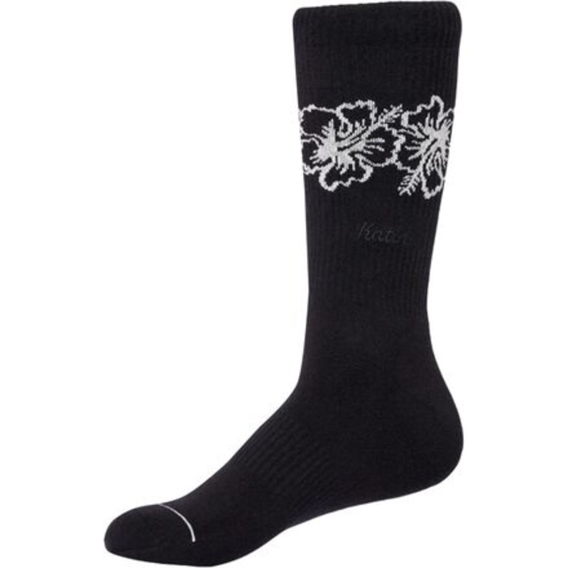 Floral Stripe Sock|Black Wash|White/Blue|One Size