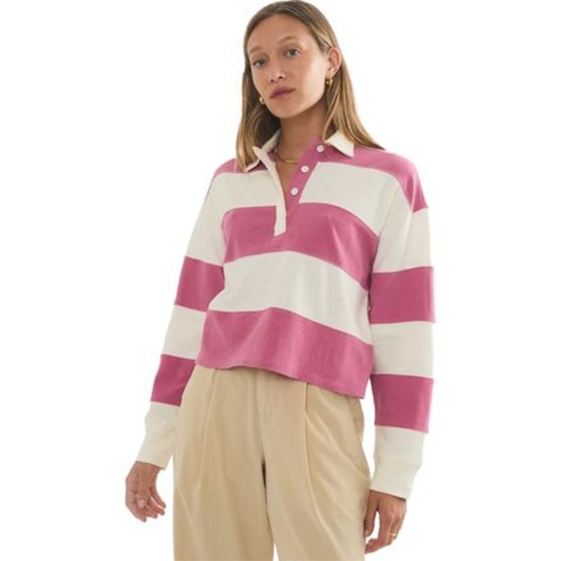 Rugby Polo Top – Women&apos;s|Faded Magenta Stripe|Faded Aqua Stripe|XS|S