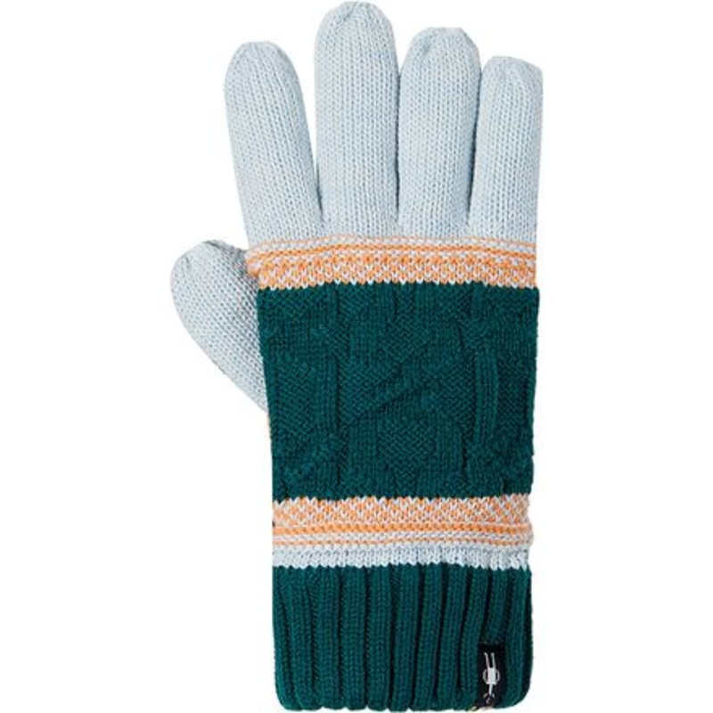 Popcorn Cable Glove|Emerald Green/Apricot|One Size
