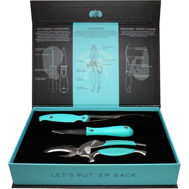 Toadfish Coastal Kitchen Collection  Oyster Knife, Shrimp Cleaner & Crab Cutter  Boat Box