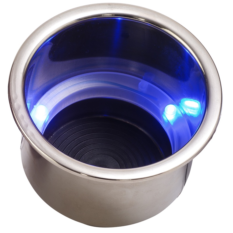Sea-Dog LED Flush Mount Combo Drink Holder w/Drain Fitting  Blue LED  Boat Box