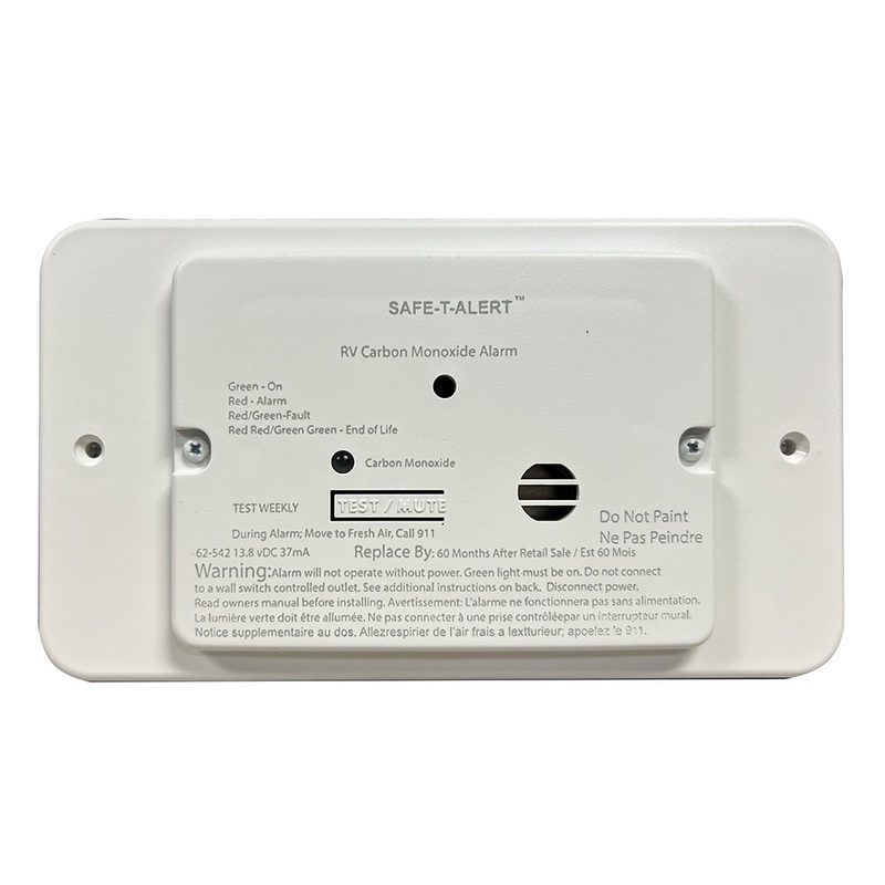 Safe-T-Alert 62 Series RV Carbon Monoxide  White  Flush Mount  12V w/Trim Ring  Boat Box