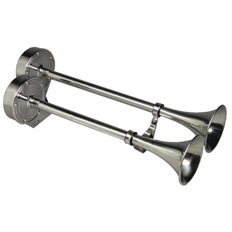 Schmitt Marine Deluxe All-Stainless Dual Trumpet Horn  24V  Boat Box