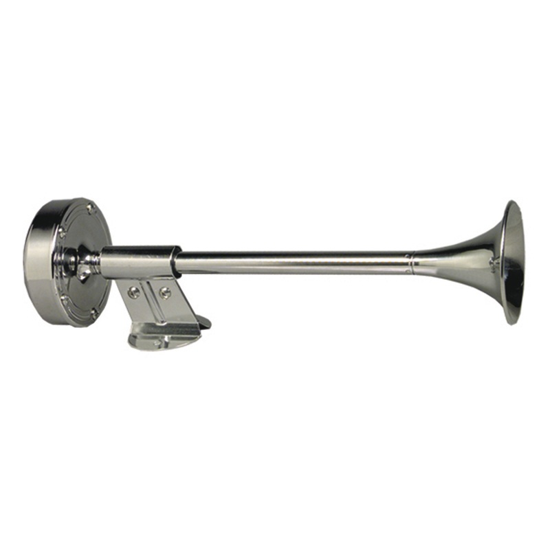 Schmitt Marine Deluxe All-Stainless Shorty Single Trumpet Horn  12V  Boat Box