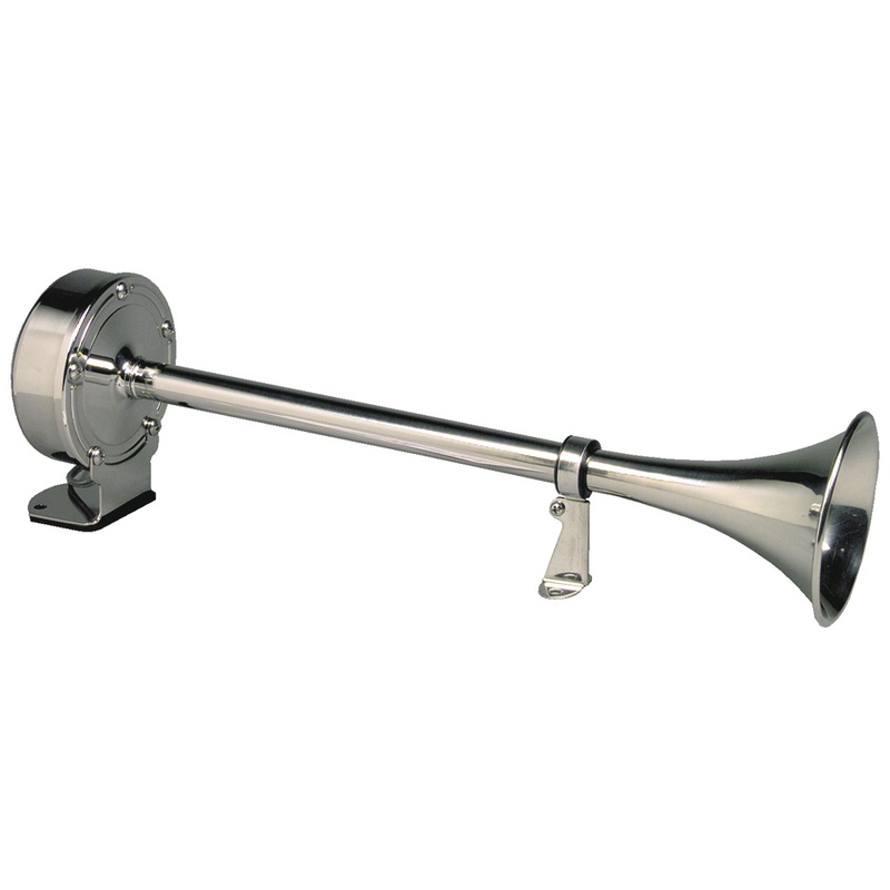 Schmitt Marine Deluxe All-Stainless Single Trumpet Horn  12V  Boat Box