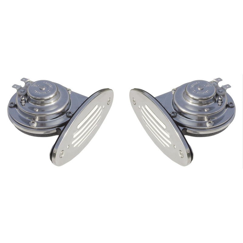 Schmitt Marine Mini Stainless Steel Dual Drop-In Horn w/Stainless Steel Grills High & Low Pitch  Boat Box