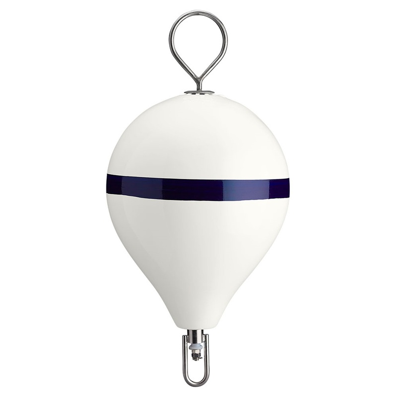 Polyform 17 CM Mooring Buoy w/SS Iron  White Blue Stripe  Boat Box