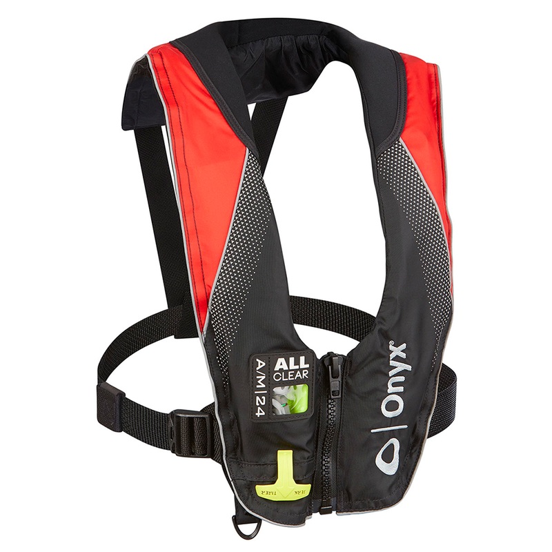 Onyx A/M-24 Series All Clear Automatic/Manual Inflatable Life Jacket  Black/Red  Adult  Boat Box