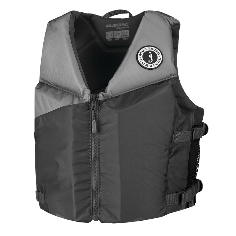 Mustang Young Adult REV Foam Vest  Grey/Light Grey/Fluorescent Yellow  Universal  Boat Box
