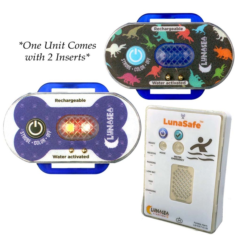 Lunasea Child/Pet Safety Water Activated Strobe Light w/RF Transmitter & Portable Audio/Visual Receiver  Blue Case  Boat Box