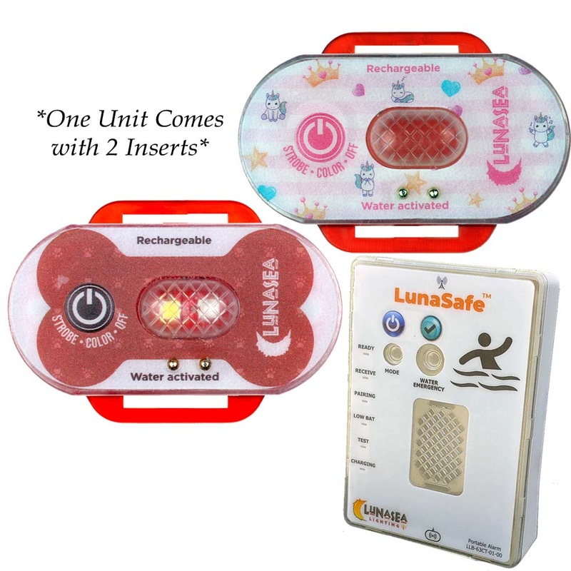 Lunasea Child/Pet Safety Water Activated Strobe Light w/RF Transmitter & Portable Audio/Visual Receiver  Red Case  Boat Box