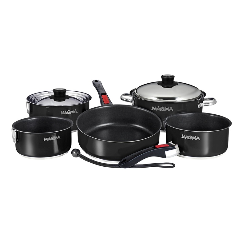 Magma Nestable 10 Piece Induction Non-Stick Enamel Finish Cookware Set  Jet Black  Boat Box