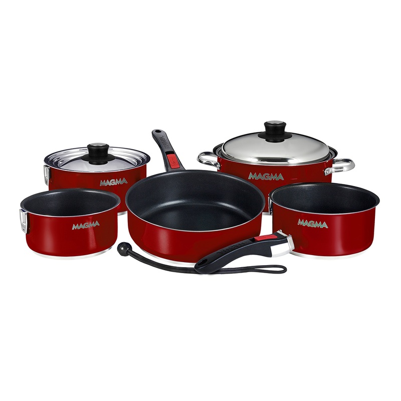 Magma Nestable 10 Piece Induction Non-Stick Enamel Finish Cookware Set  Magma Red  Boat Box