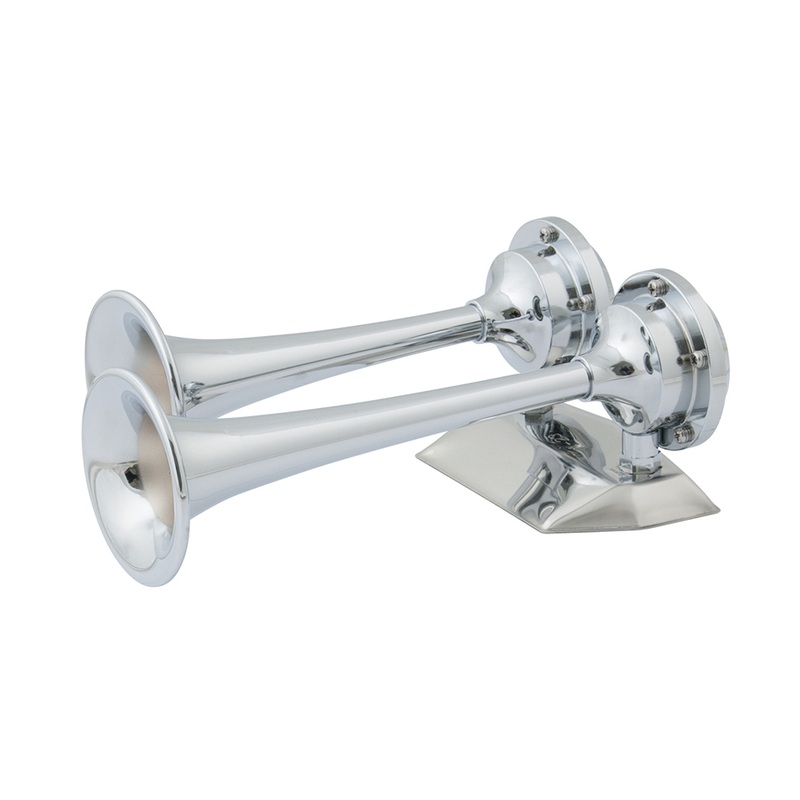 Marinco 12V Chrome Plated Dual Trumpet Mini Air Horn  Boat Box