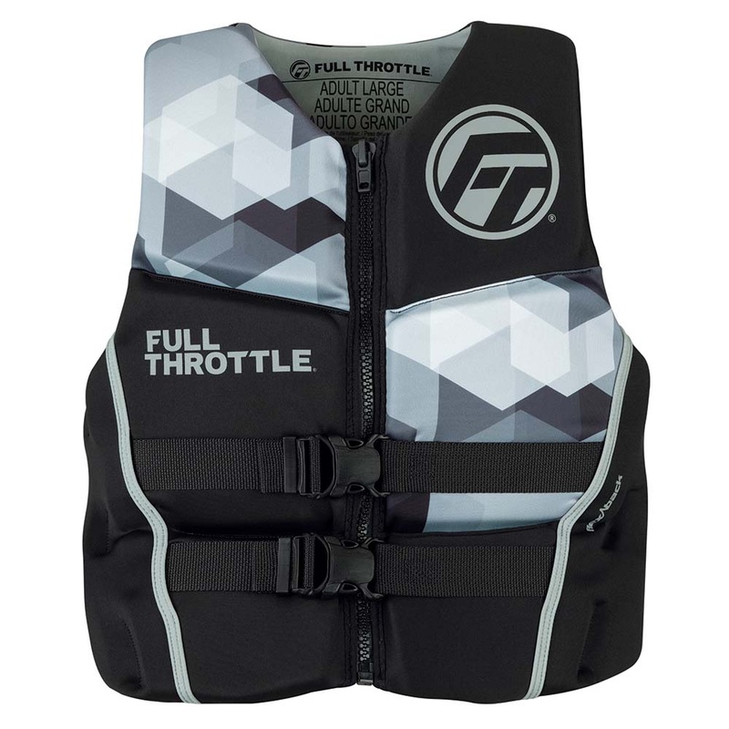 Full Throttle Men’s Rapid-Dry Flex-Back Life Jacket  XL  Black/Grey  Boat Box