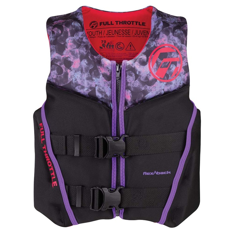 Full Throttle Youth Rapid-Dry Flex-Back Life Jacket  Pink/Black  Boat Box