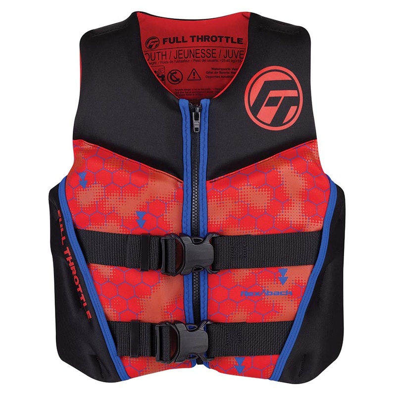 Full Throttle Youth Rapid-Dry Flex-Back Life Jacket  Red/Black  Boat Box