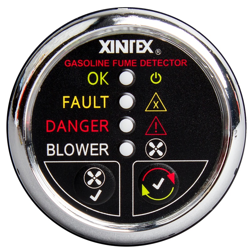 Fireboy-Xintex Gasoline Fume Detector w/Blower Control  Chrome Bezel  12V  Boat Box