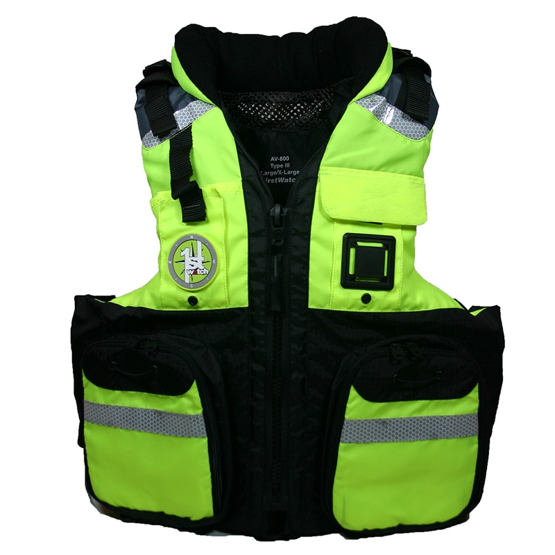 First Watch AV-800 Four Pocket Flotation Vest  Hi-Vis Yellow  Small to Medium  Boat Box