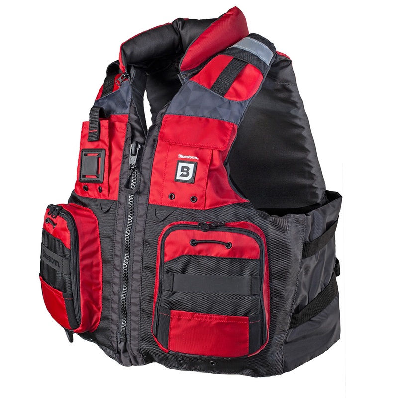 Bluestorm Classic Adult Fishing Life Jacket  Nitro Red  S/M  Boat Box