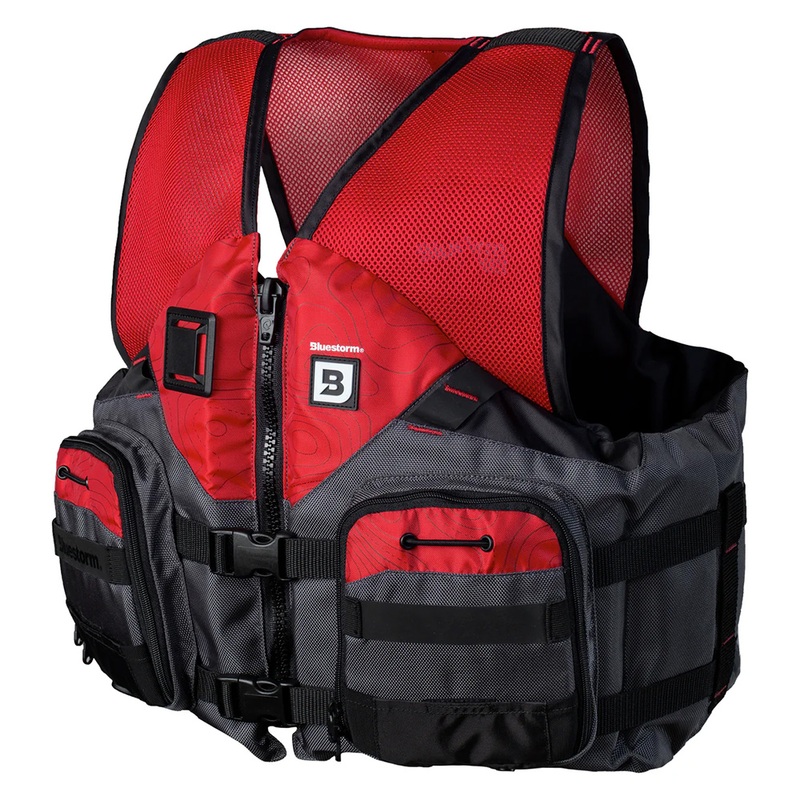 Bluestorm Sportsman Adult Mesh Fishing Life Jacket  Nitro Red  L/XL  Boat Box