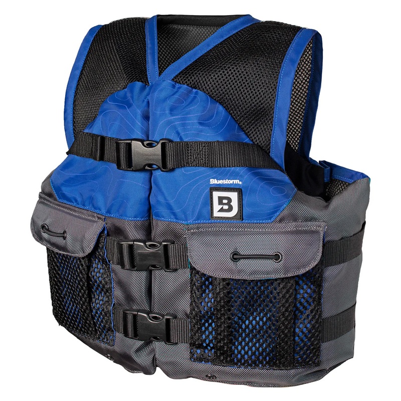 Bluestorm Sportsman Youth Mesh Fishing Life Jacket  Deep Blue  Boat Box