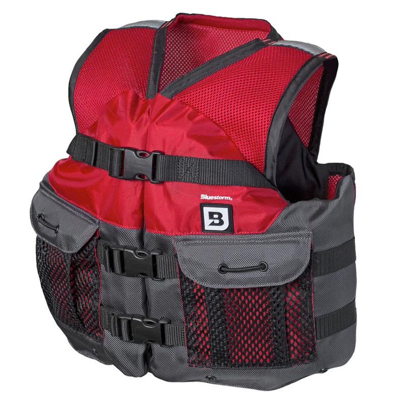 Bluestorm Sportsman Youth Mesh Fishing Life Jacket  Nitro Red  Boat Box