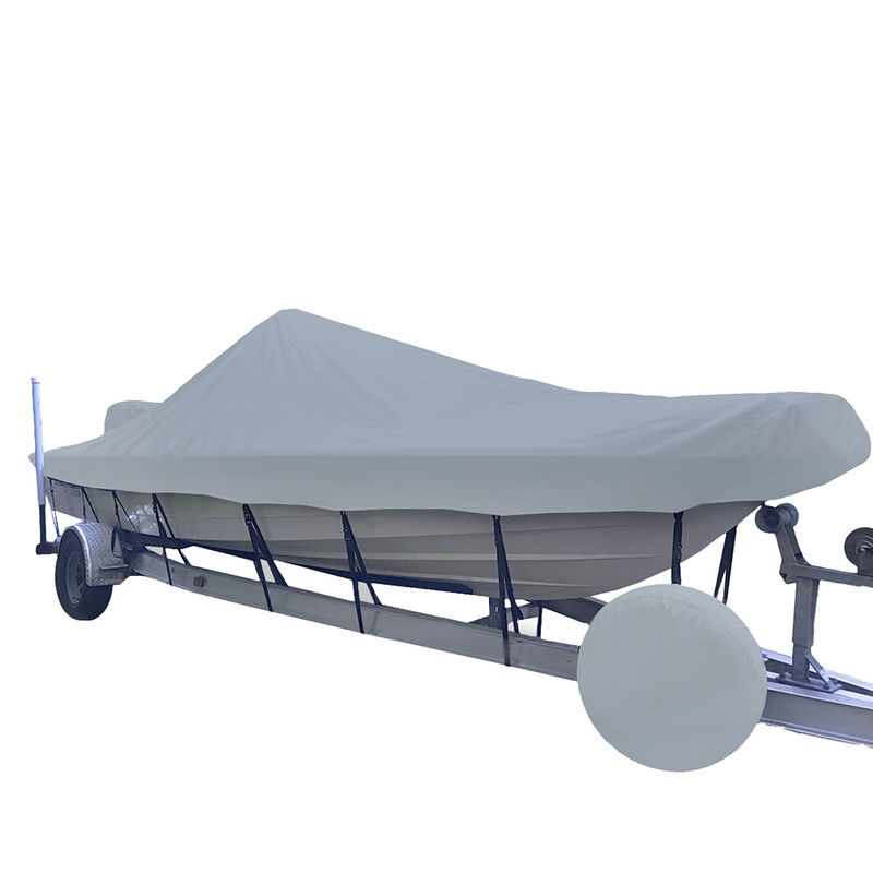 Carver Sun-DURA Narrow Series Styled-to-Fit Boat Cover f/23.5′ V-Hull Center Console Shallow Draft Boats  Grey  Boat Box