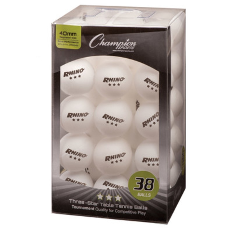 Rhino 3 Star Tournament Table Tennis Balls – 38 Ball Box